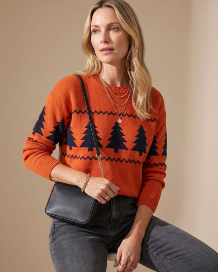 Women's Tree Motif Christmas Party Loose Knit Sweater