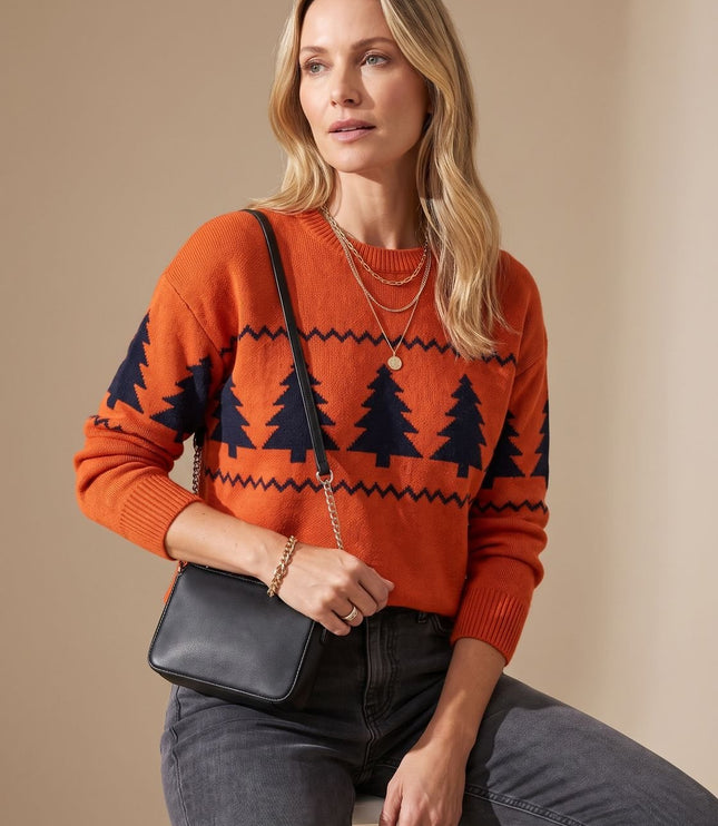 Women's Tree Motif Christmas Party Loose Knit Sweater