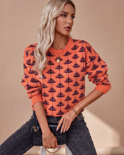 Women's Tree Motif Christmas Party Loose Knit Sweater