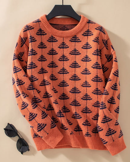 Women's Tree Motif Christmas Party Loose Knit Sweater