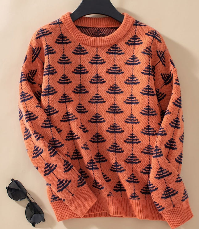 Women's Tree Motif Christmas Party Loose Knit Sweater