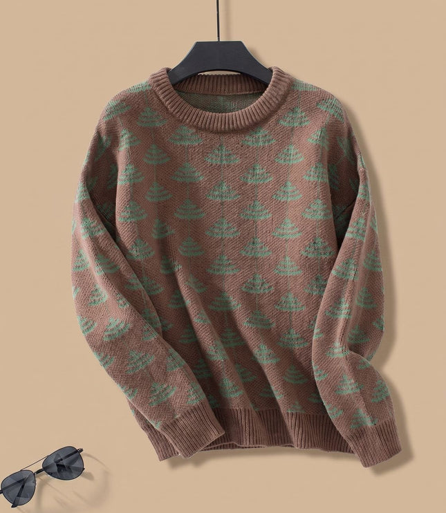 Women's Tree Motif Christmas Party Loose Knit Sweater