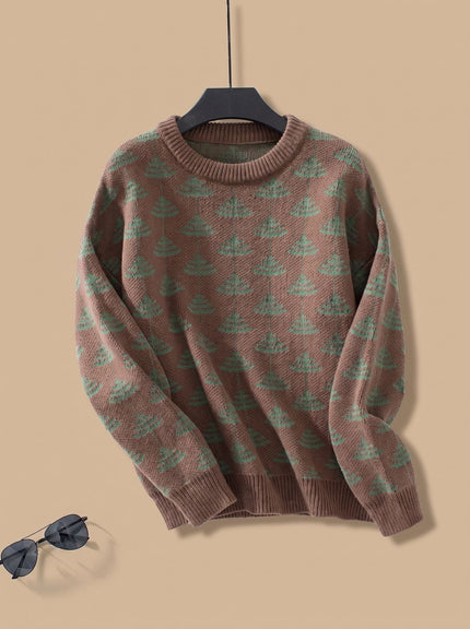 Women's Tree Motif Christmas Party Loose Knit Sweater