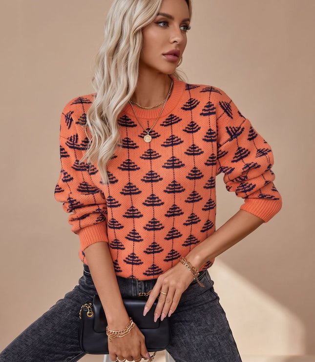 Women's Tree Motif Christmas Party Loose Knit Sweater