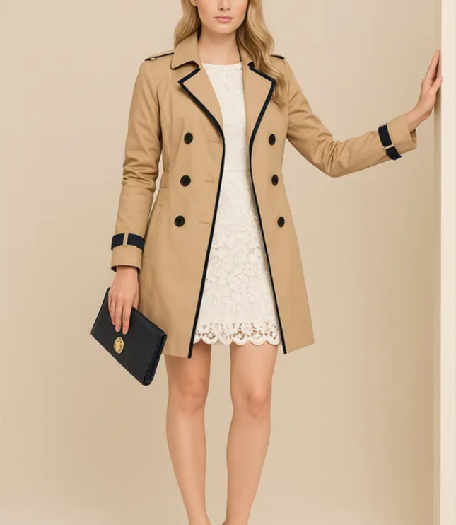 Women's Trench Coat with Double Breasted Contrast Trim