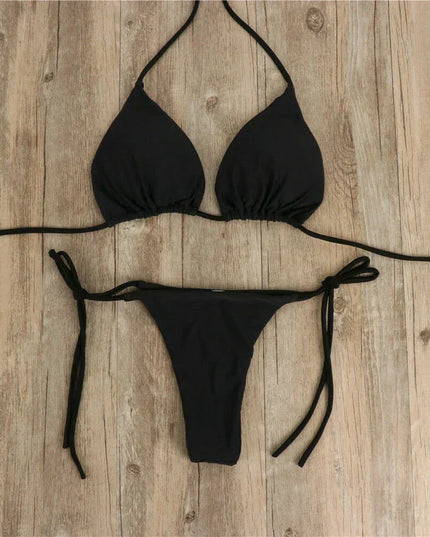 Women's Triangle Halter Bikini with Tie-Side Bottoms