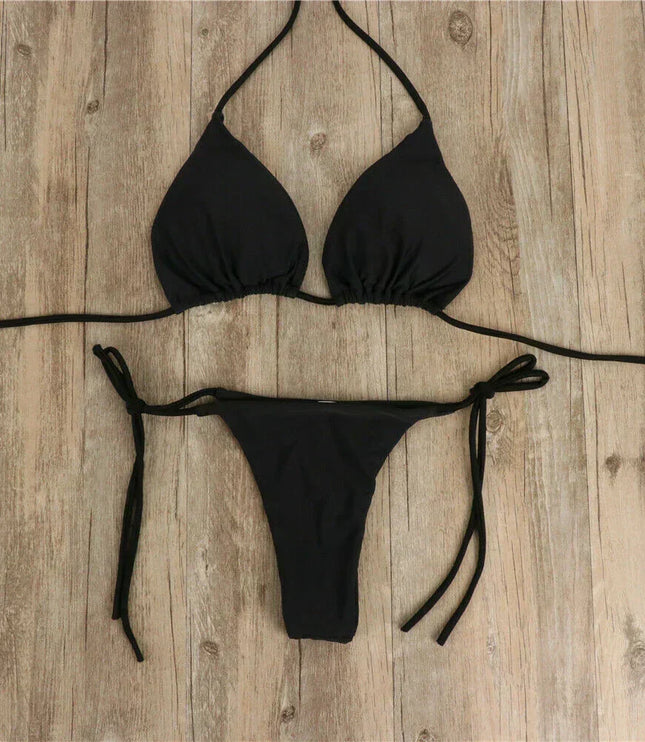 Women's Triangle Halter Bikini with Tie-Side Bottoms