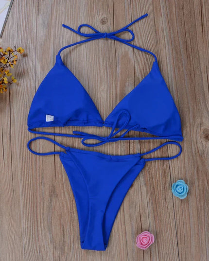Women's Triangle Halter Bikini with Tie-Side Bottoms