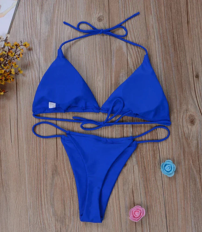 Women's Triangle Halter Bikini with Tie-Side Bottoms