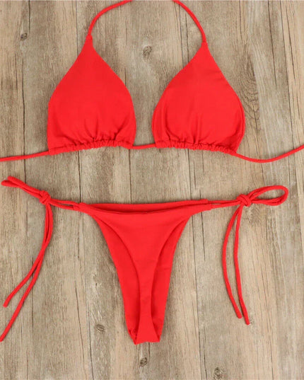 Women's Triangle Halter Bikini with Tie-Side Bottoms