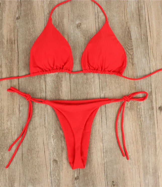Women's Triangle Halter Bikini with Tie-Side Bottoms