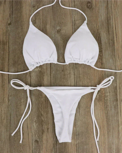 Women's Triangle Halter Bikini with Tie-Side Bottoms
