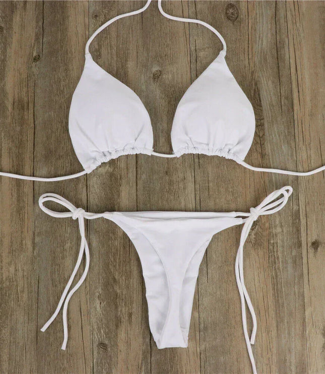 Women's Triangle Halter Bikini with Tie-Side Bottoms