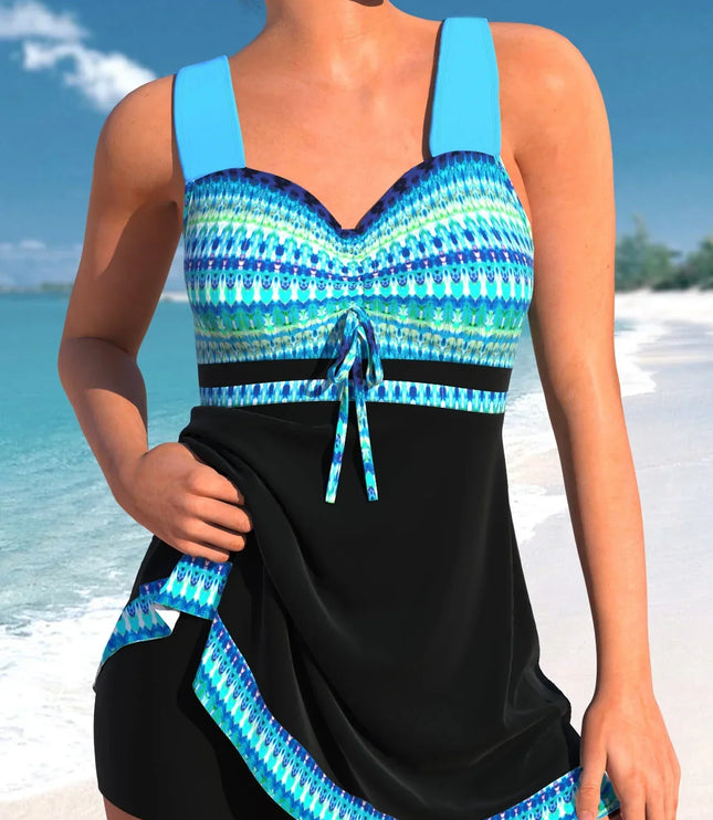 Women's Tribal Print One-Piece Swim Dress with Tie Front