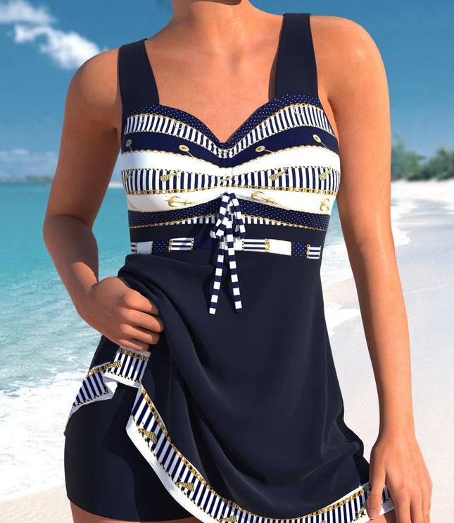 Women's Tribal Print One-Piece Swim Dress with Tie Front