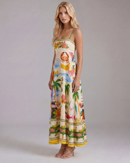 Women's Tropical Print Maxi Dress with Empire Waist