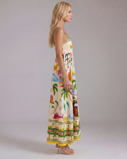 Women's Tropical Print Maxi Dress with Empire Waist