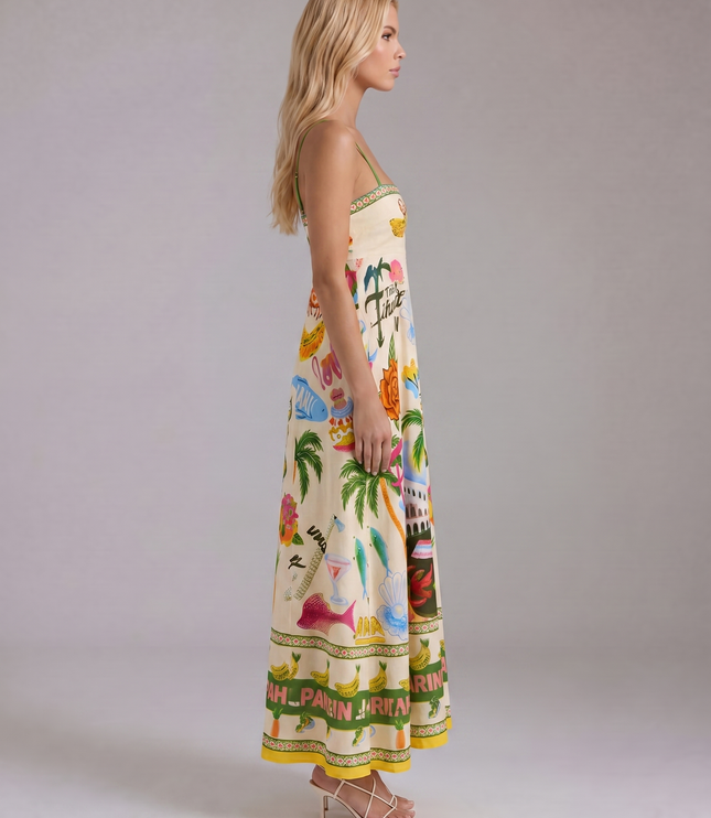 Women's Tropical Print Maxi Dress with Empire Waist