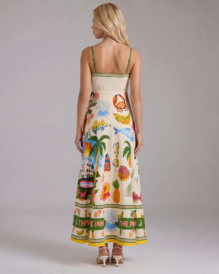 Women's Tropical Print Maxi Dress with Empire Waist