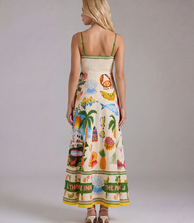 Women's Tropical Print Maxi Dress with Empire Waist