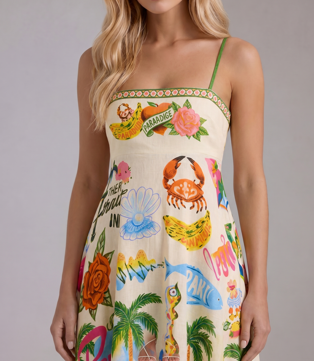 Women's Tropical Print Maxi Dress with Empire Waist