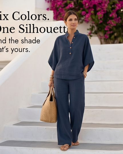 Women's Tunic and Wide Leg Pants in a Two Piece Linen Set