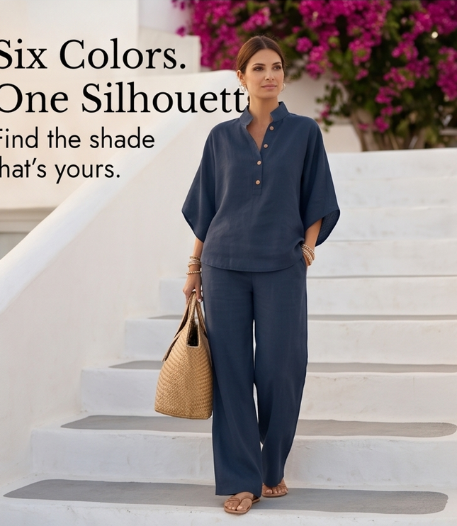 Women's Tunic and Wide Leg Pants in a Two Piece Linen Set