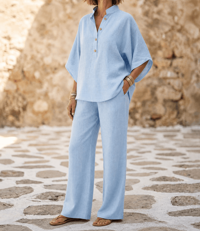 Women's Tunic and Wide Leg Pants in a Two Piece Linen Set