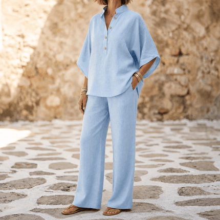Women's Tunic and Wide Leg Pants in a Two Piece Linen Set