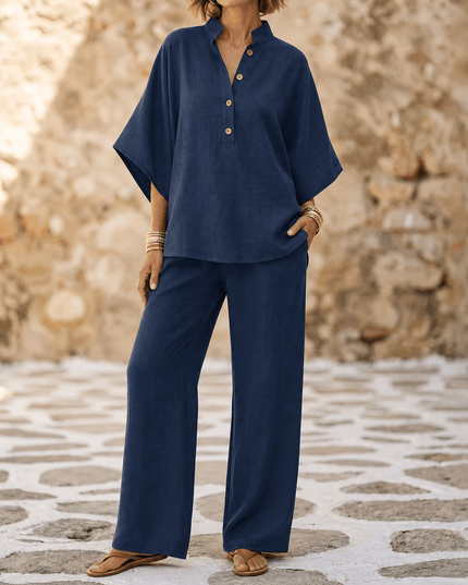 Women's Tunic and Wide Leg Pants in a Two Piece Linen Set