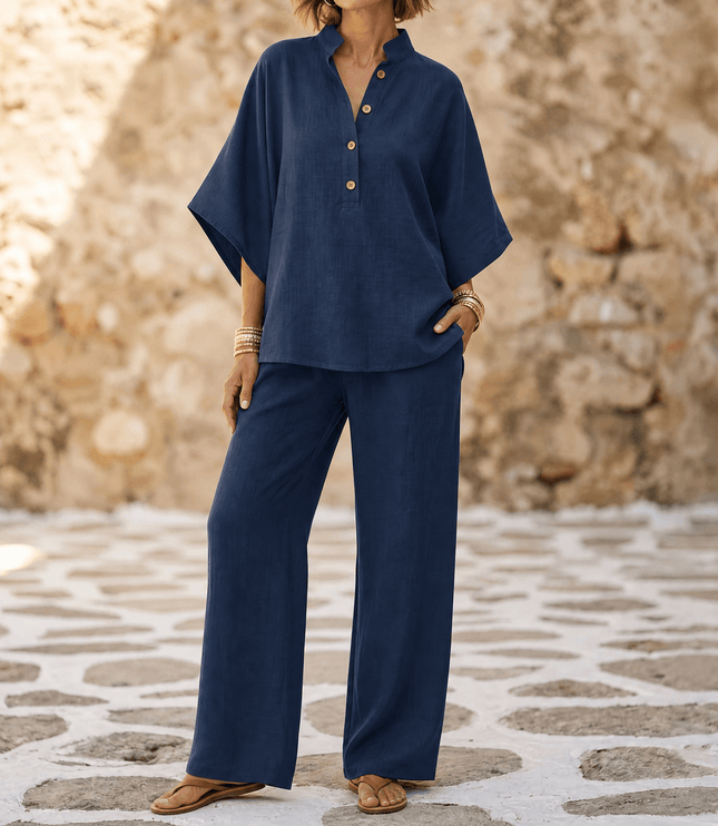 Women's Tunic and Wide Leg Pants in a Two Piece Linen Set