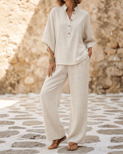 Women's Tunic and Wide Leg Pants in a Two Piece Linen Set