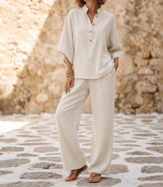 Women's Tunic and Wide Leg Pants in a Two Piece Linen Set