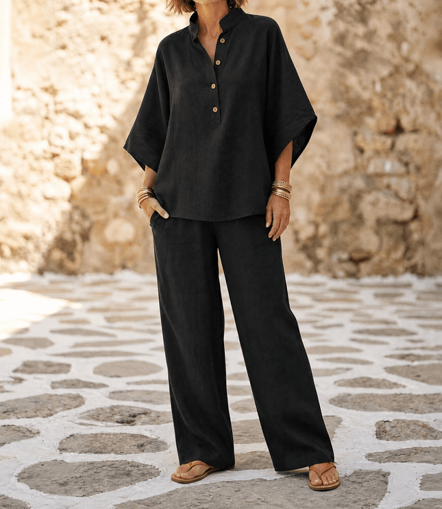 Women's Tunic and Wide Leg Pants in a Two Piece Linen Set