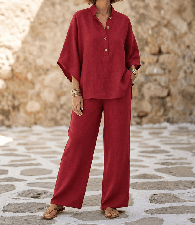 Women's Tunic and Wide Leg Pants in a Two Piece Linen Set