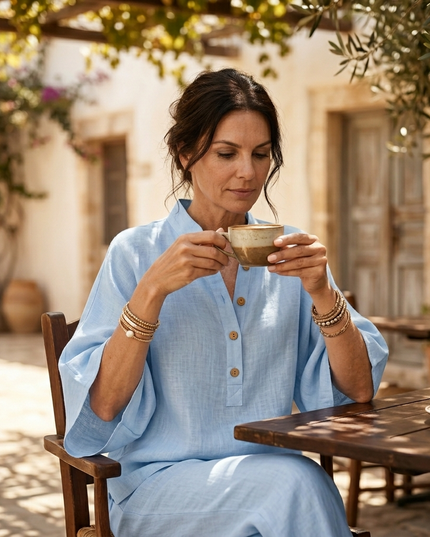Women's Tunic and Wide Leg Pants in a Two Piece Linen Set