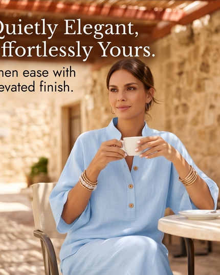 Women's Tunic and Wide Leg Pants in a Two Piece Linen Set