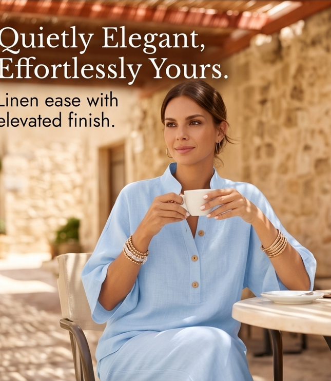 Women's Tunic and Wide Leg Pants in a Two Piece Linen Set