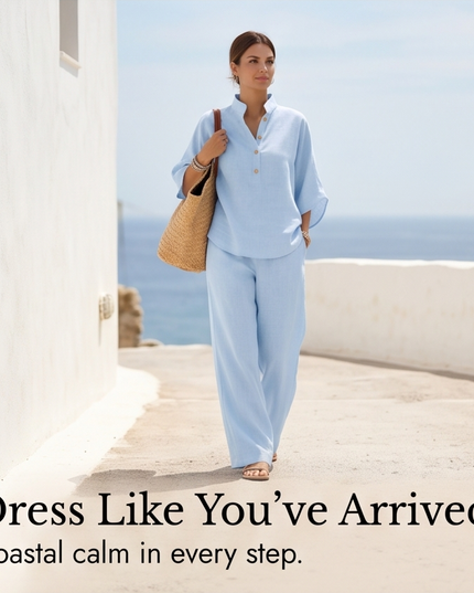 Women's Tunic and Wide Leg Pants in a Two Piece Linen Set