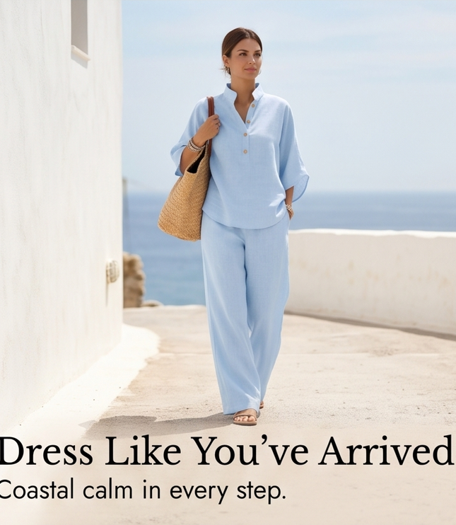 Women's Tunic and Wide Leg Pants in a Two Piece Linen Set