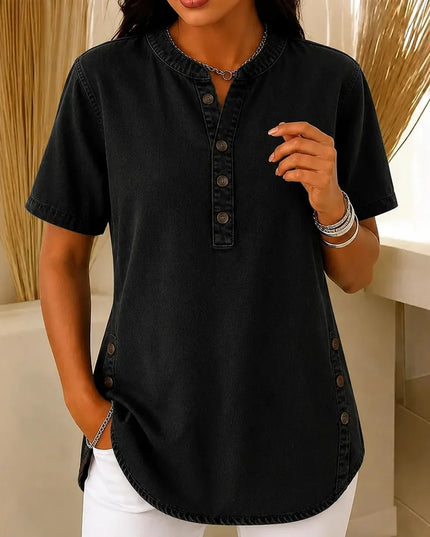Women's Tunic Top with Short Sleeve Henley Placket