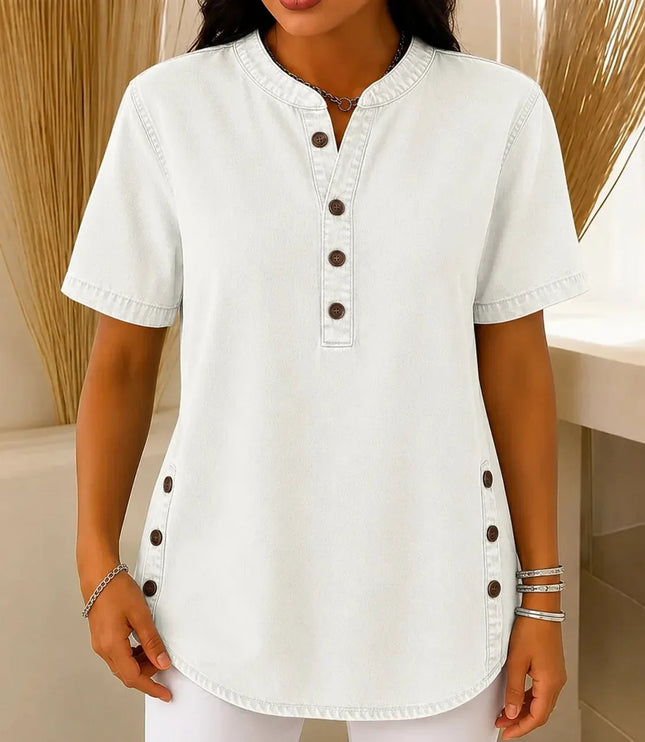 Women's Tunic Top with Short Sleeve Henley Placket