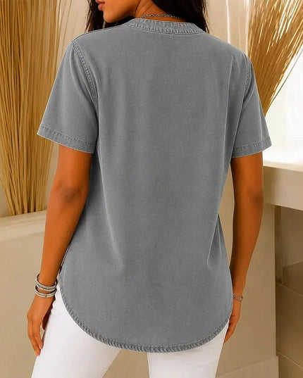 Women's Tunic Top with Short Sleeve Henley Placket