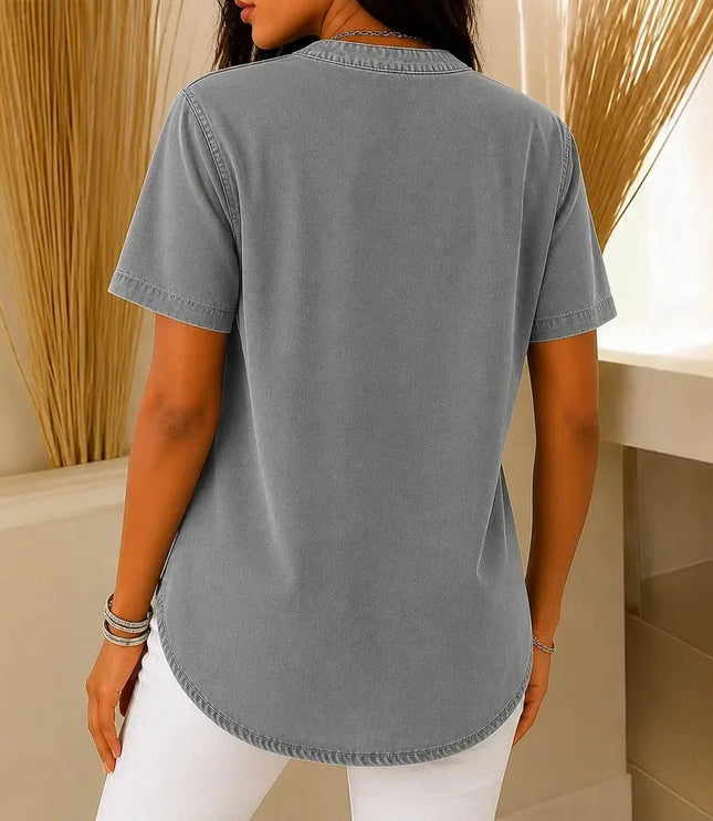 Women's Tunic Top with Short Sleeve Henley Placket