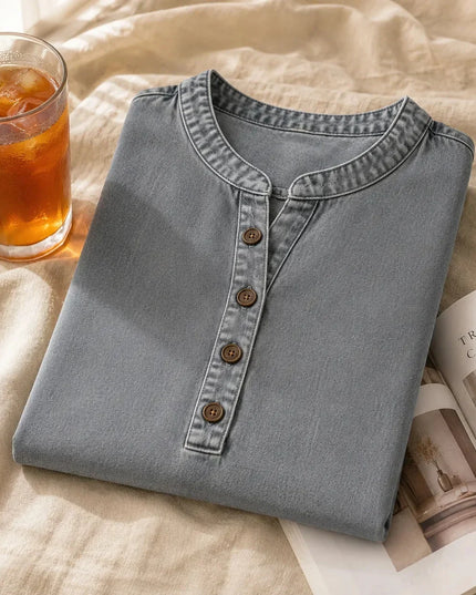 Women's Tunic Top with Short Sleeve Henley Placket
