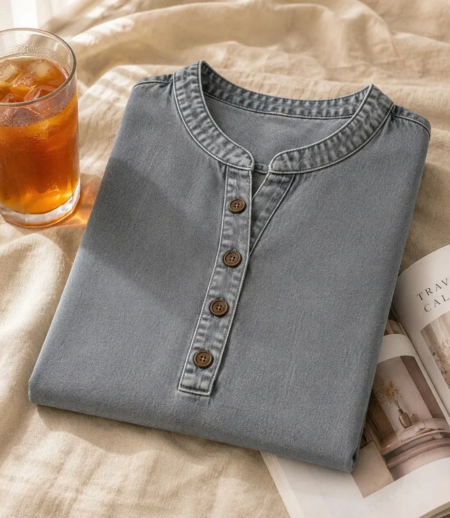 Women's Tunic Top with Short Sleeve Henley Placket