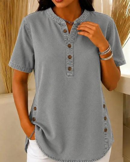 Women's Tunic Top with Short Sleeve Henley Placket