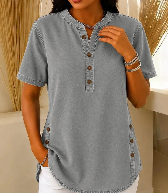 Women's Tunic Top with Short Sleeve Henley Placket
