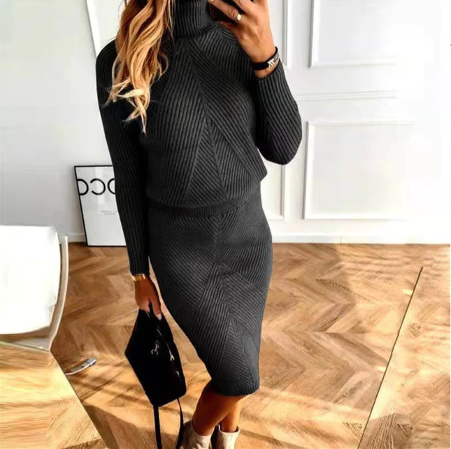 Women's Turtleneck Knit Midi Dress with Dropped Shoulders