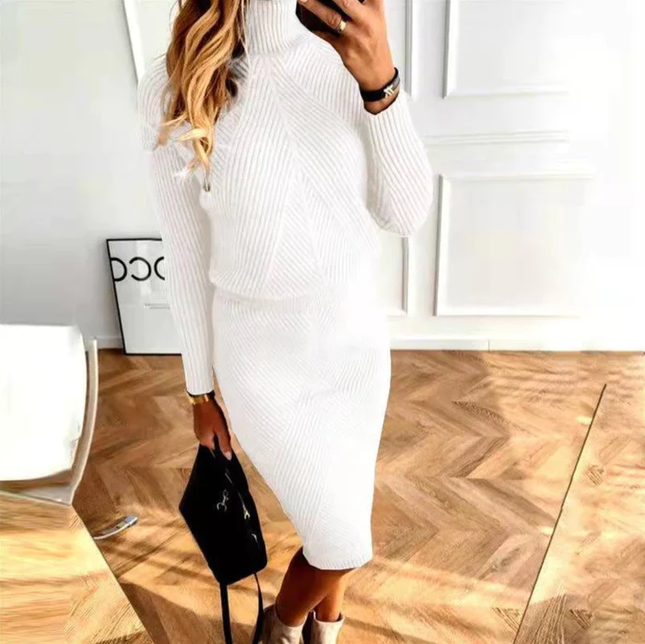 Women's Turtleneck Knit Midi Dress with Dropped Shoulders